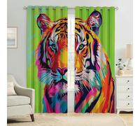 Cortinas Opacas Tigre Pintado Color neón Estampado 3D, Térmicas Aislantes y Reducción de Ruido para Dormitorio Salón y Habitación Infantil 2 Paneles 110An x 215Al cm
