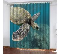 Cortinas Opacas Tortugas Marinas, Cortinas Salon Modernas 2 Piezas 140x300 CM Vida Marina Cortinas Termicas Aislantes Frio y Calor Blackout Curtains con Ojales Cortinas para Dormitorio/Comedor