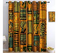 Cortinas Opacas Tradicional Patrón Tribal Africano Naranja Verde, Cortinas con Ojales Aislantes Térmicos, Cortinas con Estampados para Sala De Estar Cocina Dormitorio 140An x 260Al cm (2 Paneles)