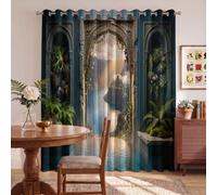 Cortinas Opacas Valles Lagos Ruinas Antiguas 2 Piezas 140 x 260 cm Cortinas Termicas Civilizaciones Antiguas Ocultas Con Argollas, Aislantes Reduccion Ruido Para Sala De Estar Dormitorio, Azul