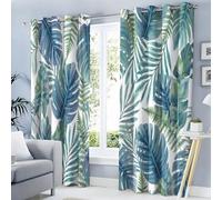 Cortinas Opacas Verde oscuro Para Dormitorio, 140 x 240 cm, Con Aislamiento TéRmico, Plantas tropicales Patrón de mármol hexagonal,De Agradable CaíDa, Supersuaves, Para Sala De Estar,2 Paneles