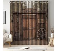 Cortinas Opacas Vintage Campestre Puerta de Madera Insonorizada Cortinas Que Oscurecen la Habitación Transpirable Juego De 2 Para Dormitorio Sin Arrugas Cortina para Salon de 200 x 240 CM Marrón