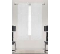 Cortinas para ventana, par de 2 unidades, 60 cm de ancho, 150/240 cm de largo, blanco a rayas con volante de macramé, ojal único (blanco, 60 x 240 cm)