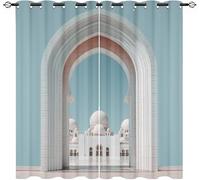 Cortinas Salon 2 Piezas 91.5An x 225Al cm, Arquitectura ExóTica Cortinas Ojales Ventana Opacas Hogar Decor, Azul Cortina Termicas Aislantes para Infantil Dormitorio