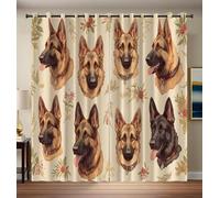 Cortinas Salon Aislantes Termicas Opacas con Ollaos - Impresión Pastor Alemán, Patrón Perro Retro Aislantes De Frío Y Calor 100% Opacas Cortinas, 117 X 137 Cm, Salon Cocina Habitacion Niño