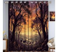 Cortinas Salon Animales Del Bosque Al Atardecer 2 Piezas Cortinas Opacas Termicas Aislantes Frio Y Calor Con Ojales 140Anx260Al Cm 3D Color Naranja Paisaje Natural Opacas Para Ventanas Dormitorio