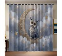Cortinas Salon Búho En La Luna 2 Piezas Nubes Y Estrellas En Acuarela Cortinas Opacas Termicas Aislantes Frio Y Calor Para Habitacion Dormitorio Decoración De La Ventana 140 X 260 Cm