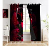 Cortinas Salon Copa De Vino Tinto Rosas Rojas Opacas Blackout 2 Piezas, 117 x 137 cm, Cortinas Termicas Aislantes Frio Y Calor, Cortina Con Ojales Estilo Fotográfico Romántico Antiruido, Rojo