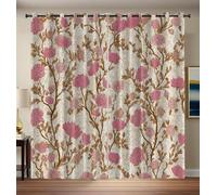 Cortinas Salon de Ojales 2 Piezas Rosa Flor Francés Vintage Cortinas Opacas Termicas Aislantes Frio Y Calor para Habitacion Dormitorio Decoración De La Ventana Rosa Crema, 200x260cm