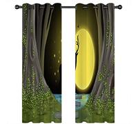 Cortinas Salon Dormitorio Moderno 2 Piezas 3D La Sombra De Un Ciervo En Una Noche De Luna Verde Oscura Patrón Cortinas Ventana Opacas Termicas Aislantes Frio Y Calor, Habitacion Juvenil Con Ojales