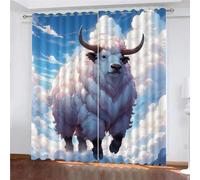 Cortinas Salon Dormitorio Nubes del Cielo Oveja Linda 3D Estampadas, Cortinas Ventana Opacas Termicas Aislantes Frio y Calor 2 Piezas con Ojales, Reduccion Ruido 180 x 214 cm