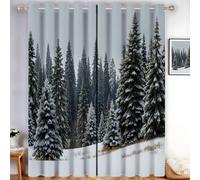 Cortinas Salon Escena invernal nevada 2 Piezas Cortinas Opacas Termicas Aislantes Frio Y Calor con Ojales 117 x 137 cm Sangre de pollo del bosque de pinos Opacas para Ventanas Dormitorio Verde oscuro