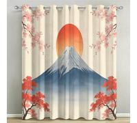 Cortinas Salón Grande Opacas Flores de Cerezo Cortinas Térmicas Aislantes con Ojales 2 Piezas 3D Monte Fuji Cortina Blackout Dormitorio Ventana de Suelo a Techo 2X 140x260 cm C/2189