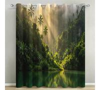 Cortinas Salón Grande Opacas Selva Tropical Cortinas Térmicas Aislantes con Ojales 2 Piezas 3D Palmera Cortina Blackout Dormitorio Ventana de Suelo a Techo 2X 140x260 cm C/2112