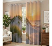 Cortinas Salón Grande Opacas Vista a la Playa Cortinas Térmicas Aislantes con Ojales 2 Piezas 3D Puesta de Sol Cortina Blackout Dormitorio Ventana de Suelo a Techo 2X 140x260 cm C/1914