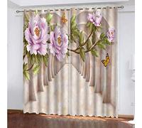 Cortinas Salon Modernas 2 Piezas 3D Espacio del Corredor De Flores Termicas Aislantes Frio Y Calor Opacas para Dormitorio con Ojales 2 Piezas 140x240Cm Cortina Ventana Set con Ojales