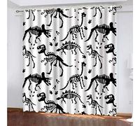 Cortinas Salon Modernas 2 Piezas 3D Esqueleto De Dinosaurio Negro De La Habitación Infantil De La Niño 264x240Cm Cortina Termicas Aislantes Frio Ventana 2 Paneles Opacas De Salon