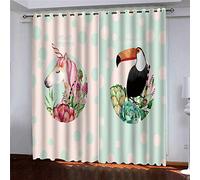 Cortinas Salon Modernas 2 Piezas 3D Flores, Pájaros, Caballos Blancos Termicas Aislantes Frio Y Calor Opacas para Dormitorio con Ojales 2 Piezas 140x240Cm Cortina Ventana Set con Ojales