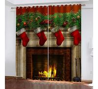 Cortinas Salon Modernas 2 Piezas Opacas 3D Calcetín Navideño Decoración De Rama De Pino 2 Piezas 117X137Cm Cortinas Salon Cortas Para Ventanas Cortinas Opacas Termicas Aislantes Con Ojales Cortinas D