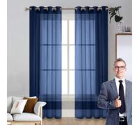 Cortinas Salon Modernas 75 x 130 cm Polyester Vertical para Oscurecer La Habitación Visillo Translúcido Cortinas con Ojales Modernas Decorativas para Ventanas Habitación Dormitorio, Azul Oscuro