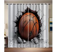 Cortinas Salon Modernas con Baloncesto Agrietado Muro,Color Naranja Bonitas Cortina Dormitorio con Ojales,Translucidas Visillos para Ventanas Habitacion,Termicas Aislantes Salón 117 x 137cm