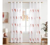 Cortinas Salon Modernas con Bordado de Hojas 2 Piezas, Lindas Cortinas Visillos Dormitorio Matrimonio con Ojales, Cortinas Translucidas Salón con Naranja Rojizo y Blanco Hojas Motivos 140x260 CM