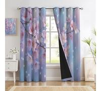 Cortinas Salon Opacas 2 Piezas Azul Cielo Flores De Cerezo Brillantes Ramas Plantas De Ensueño Termicas Aislantes Frio Calor 140Anx225Al Cm 3D Cortina Opacas para Habitacion De Niños Salon con Ojales