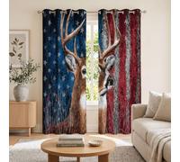 Cortinas Salon Opacas 2 Piezas Bandera Estadounidense, 117x137cm Cortinas Opacas para Dormitorio, Reduce Luz y Aporta Privacidad Cortina de Ventana Ciervo De Cola Blanca Americano con Ojales, Rojo