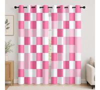Cortinas Salon Opacas 2 Piezas Modernas 117An x 229Al cm RomáNtico Suave Mosaico GeoméTrico Cortinas Privacidad Blackout Termicas Aislantes con Ojales Rosa Visillos para Cocina Dormitorio Juvenil