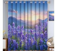 Cortinas Salon Paisaje floral fresco Amanecer sobre campos de lavanda Opacas Blackout 2 Piezas, 140 x 240 cm, Cortinas Termicas Aislantes Frio y Calor, Cortina con Ojales Modernas Antiruido, Púrpura