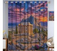 Cortinas Salon Paisaje natural Puesta de sol en el templo del dios de La Opacas Blackout 2 Piezas, 140 x 145 cm, Cortinas Termicas Aislantes Frio y Calor, Cortina con Ojales Antiruido, Naranja-morado