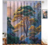Cortinas Salon Pinos Rocas Luz De La Mañana Opacas Blackout 2 Piezas, 140 x 260 cm, Cortinas Termicas Aislantes Frio Y Calor, Cortina Con Ojales Arte Paisajístico Natural Antiruido Para Habitacion