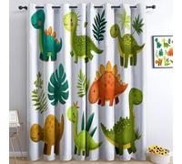 Cortinas Salon Ventana Dormitorio Modernos Aislantes de Frío y Calor 90% Opacas Cortinas, 140An x 245Al cm 2 Piezas Reduccion Ruido, Termicas Aislantes, Dibujos Animados Lindo Dinosaurio Planta Blanco