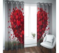 Cortinas Tema romántico Patrón Estampado corazón Amor Rojo Ojete Cortinas Ventana con Aislamiento térmico para Dormitorio Sala Estar Pareja Hotel W140xL280cm 2 pièces