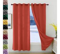 Cortinas Terciopelo 1 Piezas, Cortina Habitacion con Ojales, Cortina Opaca Termica Aislante 320 x 120 cm(AnchoxAlto), Cortinas Blackout Insonorizantes, para Habitacion Dormitorio/Salon, Naranja-rojo