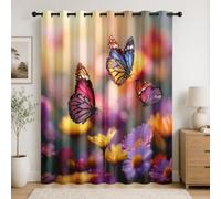 Cortinas Termica Dormitorio con Ojales 2 Piezas 140An x 260Al cm, Mariposa Flor Primer Plano Blackout Cortinas Salon Opacas Vistoso Visillos Acusticas Privacidad Suave