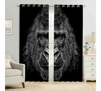 Cortinas Térmicas 3D Animal Gorila Negro Opacas, Aislantes para Dormitorio Juvenil, Salón y Habitación Infantil 2 Paneles Modernas 140An x 245Al cm