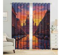 Cortinas Térmicas 3D Edificios de Las Calles de la Ciudad Opacas, Aislantes para Dormitorio Juvenil, Salón y Habitación Infantil 2 Paneles Modernas 140An x 175Al cm