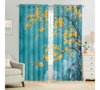 Cortinas Térmicas 3D Flores turquesas y Amarillas Opacas, Aislantes para Dormitorio Juvenil, Salón y Habitación Infantil 2 Paneles Modernas 140An x 175Al cm