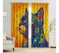 Cortinas Térmicas 3D Gato Pintado del Cielo Estrellado Opacas, Aislantes para Dormitorio Juvenil, Salón y Habitación Infantil 2 Paneles Modernas 140An x 245Al cm