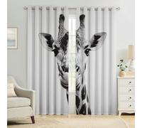 Cortinas Térmicas 3D Jirafa Gris Animal Opacas, Aislantes para Dormitorio Juvenil, Salón y Habitación Infantil 2 Paneles Modernas 140An x 175Al cm