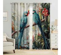 Cortinas Térmicas 3D Loro de la Selva y orquídea Opacas, Aislantes para Dormitorio Juvenil, Salón y Habitación Infantil 2 Paneles Modernas 140An x 245Al cm
