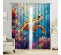 Cortinas Térmicas 3D Tortuga Animal submarina Opacas, Aislantes para Dormitorio Juvenil, Salón y Habitación Infantil 2 Paneles Modernas 140An x 245Al cm