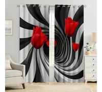 Cortinas Térmicas 3D Túnel geométrico y Flores Rojas Opacas, Aislantes para Dormitorio Juvenil, Salón y Habitación Infantil 2 Paneles Modernas 140An x 175Al cm