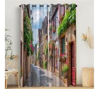 Cortinas Termicas, Aislantes Frio Cortinas Opacas, Dormitorio 2 Piezas 117An x 183Al cm Cortina con Ojales, Cortina Paisaje Calles Y Edificios Una Pequeña Ciudad Multicolor para Salon/Comedor