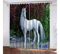 Cortinas Termicas Aislantes Frio Y Calor 3D Animales Junto Al Río: Caballos Blancos Salon Modernas 2 Piezas Cortina Habitacion 160x200 Cm Opacas para Dormitorio con Ojales 2 Piezas, Ventana
