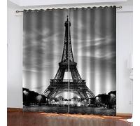 Cortinas Termicas Aislantes Frio Y Calor Con Ojales 2 Piezas Cortinas Opacas Para Ventanas Salon Dormitorio Infantil 3D 150 X 166 Cm Torre Paris Negra Patrón Decoración Hogar - Cortinas Para -5E3D/L0I