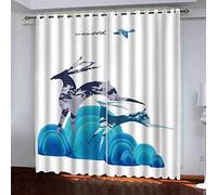 Cortinas Termicas Aislantes Frio Y Calor Infantiles 3D Ciervos Abstractos Azules En El Bosque 2 Piezas 160x200Cm Salon Opacas Cortina Termica Aislante Frio Y Calor Infantil Niño Niña Dormitorio