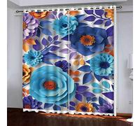 Cortinas Termicas Aislantes Frio Y Calor Infantiles 3D Flores Abstractas Azules 2 Piezas 160x200Cm Salon Opacas Cortina Termica Aislante Frio Y Calor Infantil Niño Niña Dormitorio