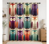 Cortinas Termicas Aislantes Frio y Calor Opacas 2 Piezas BúHo De Dibujos Animados Abstracto Cortina ImpresióN 3D 91.5An x 214Al cm Vistoso Dormitorio, Infantil, Juvenil y Adulto Curtains Blackout